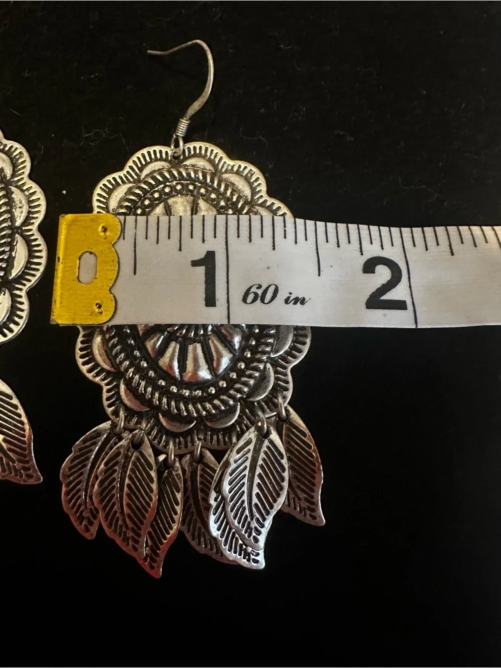 Southwestern Style Concho  Silver Tone Dangle Earrings